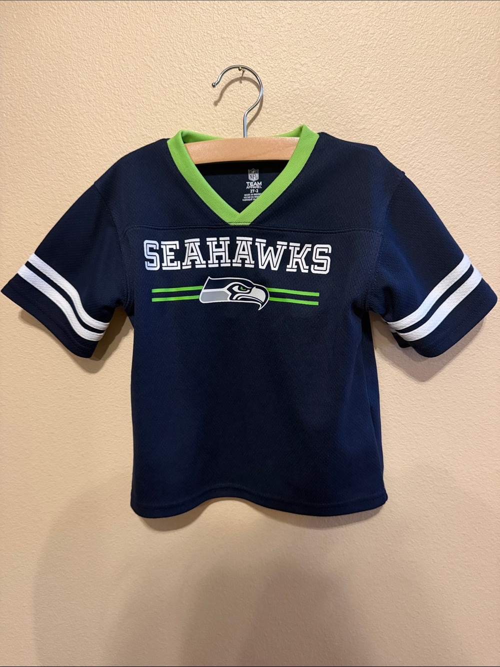 NFL Seattle Seahawks Navy and Green Kids Short Sleeve Jersey
